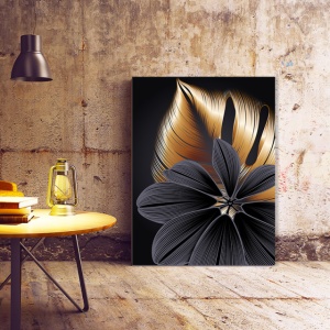 Set Tablouri Canvas - Golden And Grey Exotic Flowers - Img 5