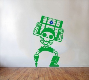 Sticker De Perete Schelet Cu Cufar (In Doua Culori) - Img 4
