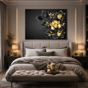 Tablou Canvas Black And Gold Orchids