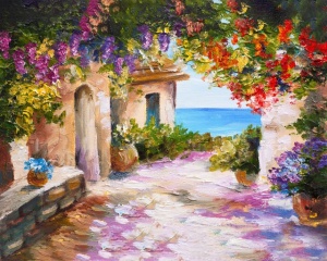 Tablou Canvas Efect Pictura - Bolta Cu Flori