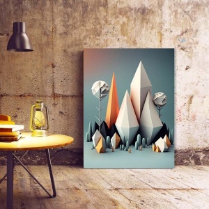 Tablou Canvas Modern Abstract - 3D Landscape with mountains and trees - Img 2
