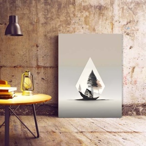 Tablou Canvas Modern Abstract - Abstract clean landscape with a house - Img 3