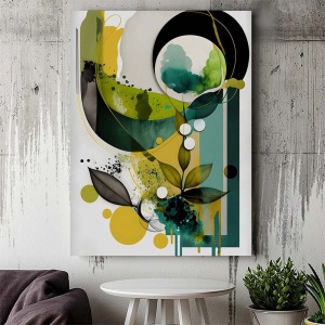 Tablou Canvas Modern Abstract - Green painting with leaves