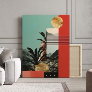 Tablou Canvas Modern Abstract - Surrealist portrait with golden spheres