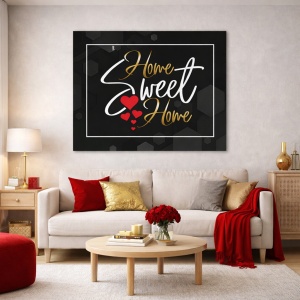 Tablou Motivational - Home sweet home (hearts)