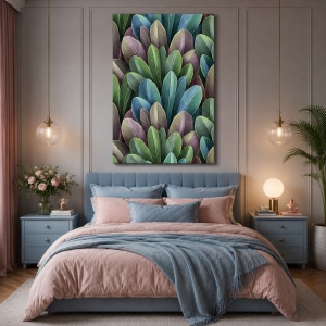 Tablou Vegetatie - Frunze exotice in nuante pastel (034)