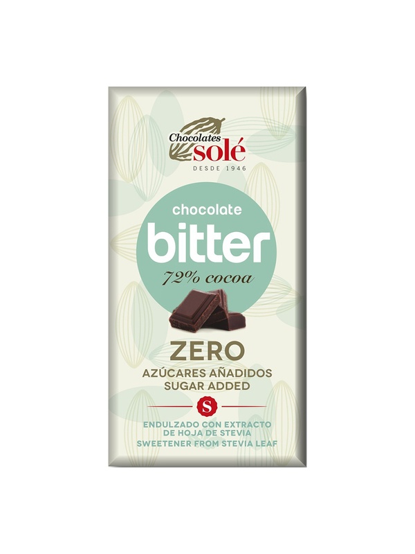 Ciocolata amaruie 72% cacao cu stevie, 100 g, Chocolates Sole