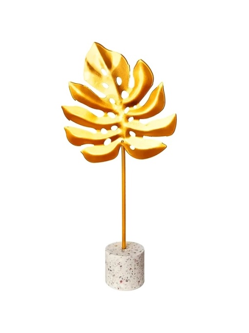 Decor Feng Shui – Frunză Palmă Aurie din Metal, 23 cm