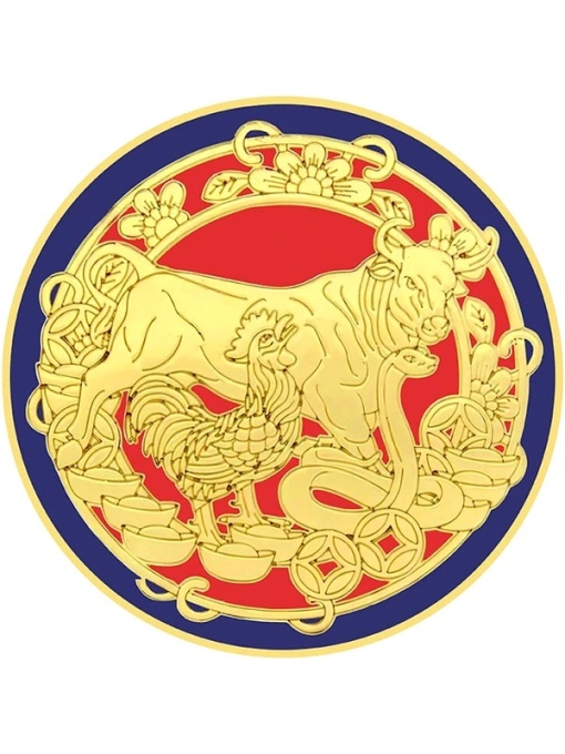 Sticker Feng Shui – Bivol, Cocos și Șarpe, 2025, roșu, 5 cm