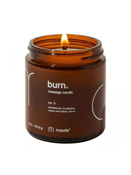 Lumanare pentru masaj cu eucalipt si lemn de santal Burn no.3, 113.3 g, Maude