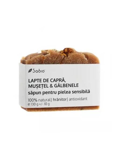 Sapun solid cu lapte de capra, musetel si galbenele, 130g, Sabio