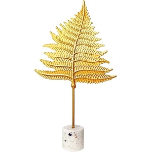 Decor Feng Shui – Frunză Ferigă Aurie din Metal, 23 cm - Img 1