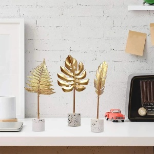 Decor Feng Shui – Frunză Palmă Aurie din Metal, 23 cm - Img 2