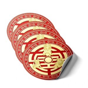 Sticker Feng Shui – Trei Gardieni Celești, roșu, 5 cm - Img 2