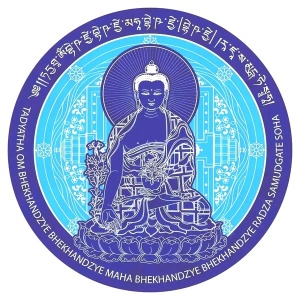 Sticker Feng Shui – Buddha Medicinei cu Floare de Lotus, 5 cm - Img 1