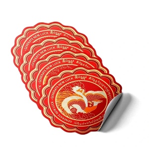 Sticker Feng Shui – Phoenix, talisman de noroc, autocolant roșu 5 cm - Img 2