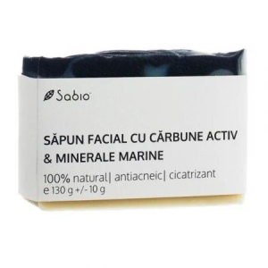 Sapun solid facial cu carbune activ si minerale marine, 130g, Sabio - Img 1