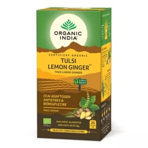 Ceai Bio Tulsi cu Lamaie si Ghimbir, 25 plicuri x 2 g, Organic India - Img 2
