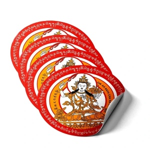 Sticker Feng Shui – Victorie Manjushri Buddha, roșu, 5 cm - Img 2