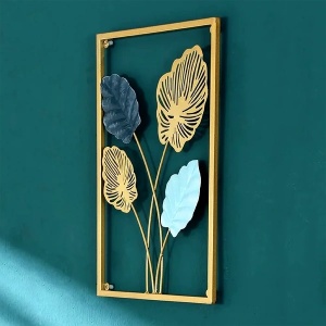 Tablou Decorativ Metal – 4 Frunze de Palmă, Auriu și Albastru - Img 2