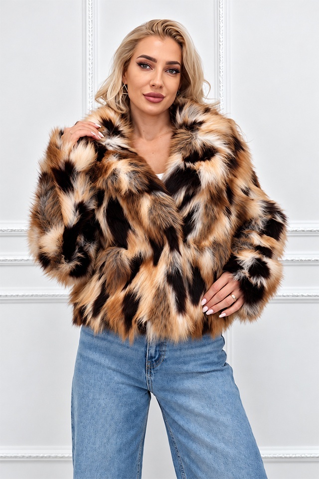Blana animal print Ysolde din blana ecologica, cu interior satinat, ARAMIU, Marime S/M — imaginea 3