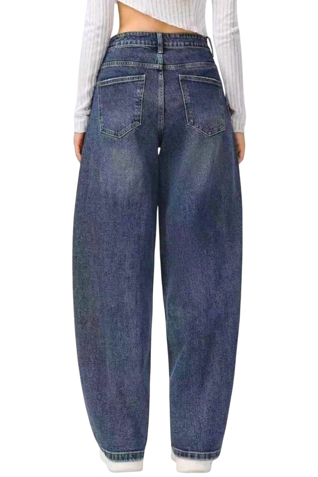 Blugi loose fit BARREL si cusaturi evidentiate, Bleumarin - 3 | YEO