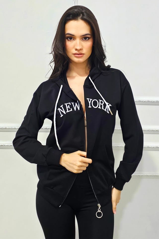 Bluza de trening AMYR in New York, cu gluga si fermoar, Negru