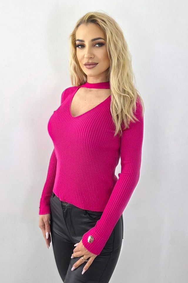 Bluza decupata Heart NOLA, cu butoni aurii, Fucsia