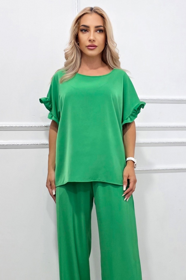 Bluza vaporoasa NORYA, cu maneca scurta si volane, Verde - 2 | YEO