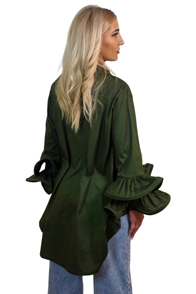 Camasa cu volane Sugar LoLLy si lungime asimetrica, Smarald, Marime S/M/L