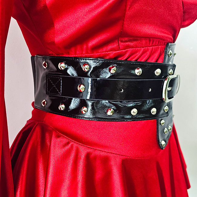 Centura corset cu catarama Teo Sky, elastica, cu note lucioase si detalii metalice, Negru