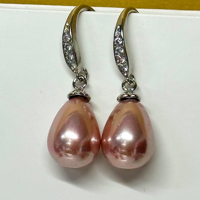 Cercei eleganti Pearls, accesorizati cu perle si pietre semipretioase, in cutie cadou, Rose - 1 | YEO