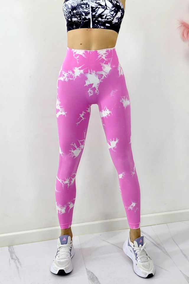 Colanti fitness Kabyn, cu imprimeu, push up si banda modelatoare, Roz-Alb - 2 | YEO