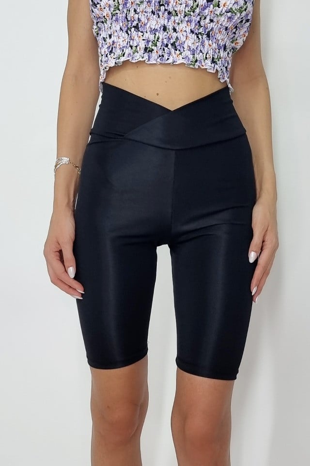 Colanti scurti fitness Riley talie in V negru