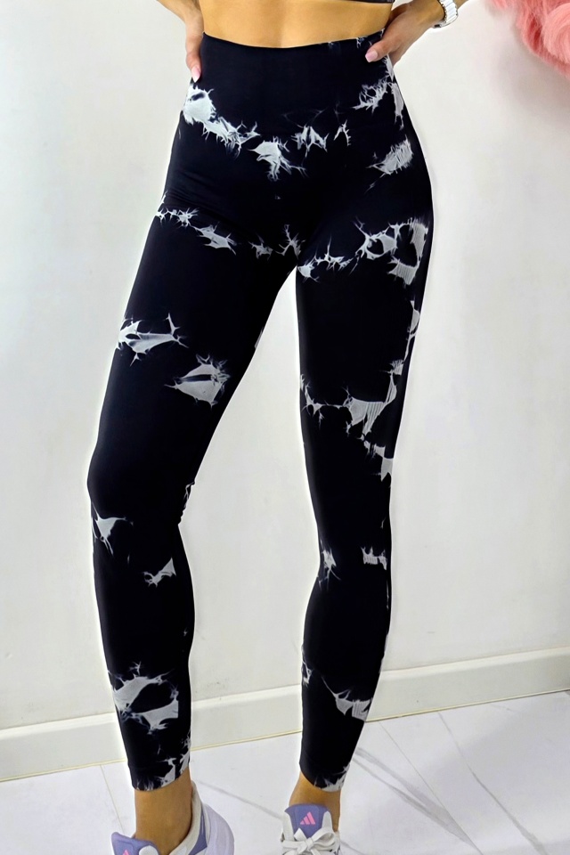 Colanti yoga cu nervuri, Kabyn, push up si banda modelatoare, Negru-Alb - 2 | YEO