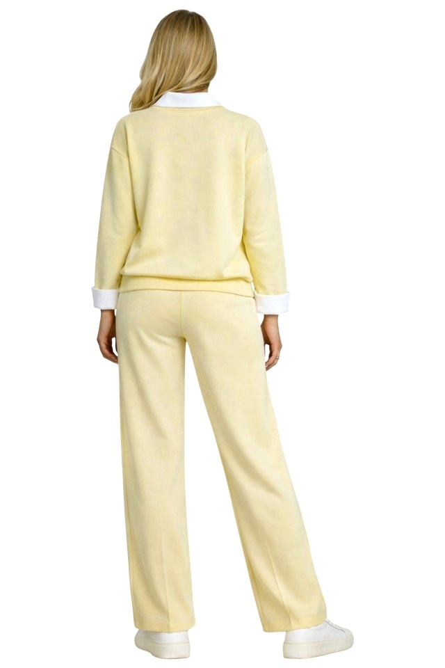 Compleu dama ALYA, cu bluza tip camasa si pantaloni lejeri cu snur, Galben, Marime S/M/L