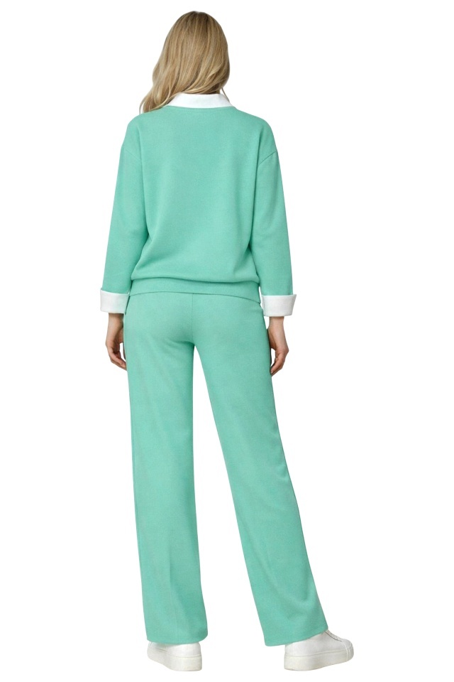 Compleu dama ALYA, cu bluza tip camasa si pantaloni lejeri cu snur, Verde, Marime S/M/L