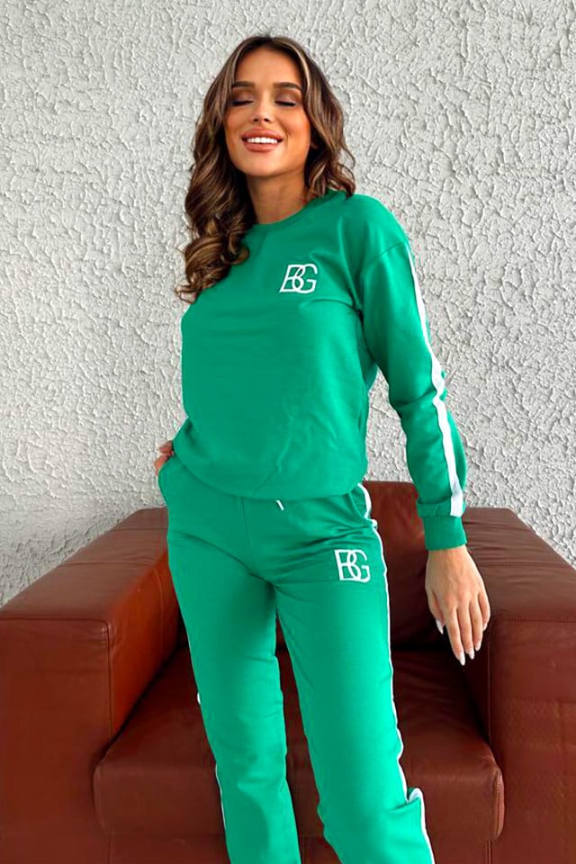 Compleu sport dama, BuGGy, pantaloni cu snur in talie si bluza lejera, Verde - 1 | YEO