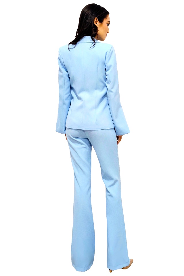 Costum elegant de dama Daleea, sacou cu maneci decupate si pantaloni evazati, Blue