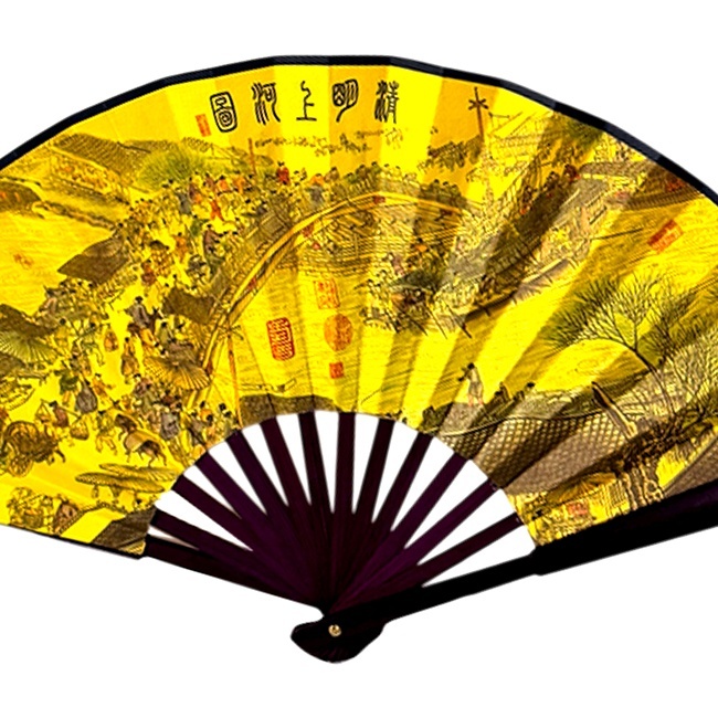 Evantai model japonez OKYOA, pliabil, cu laterale lemn, imprimat diferit fata/spate, La Obor - 3 | YEO
