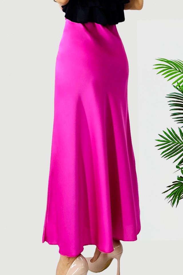 Fusta eleganta Penelope, cu textura satinata si croi lung, Fucsia, Marime S/M/L