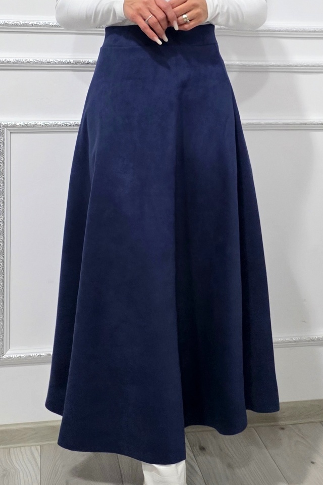 Fusta lunga, clos din catifea, Tiziana si croi elegant, Bleumarin