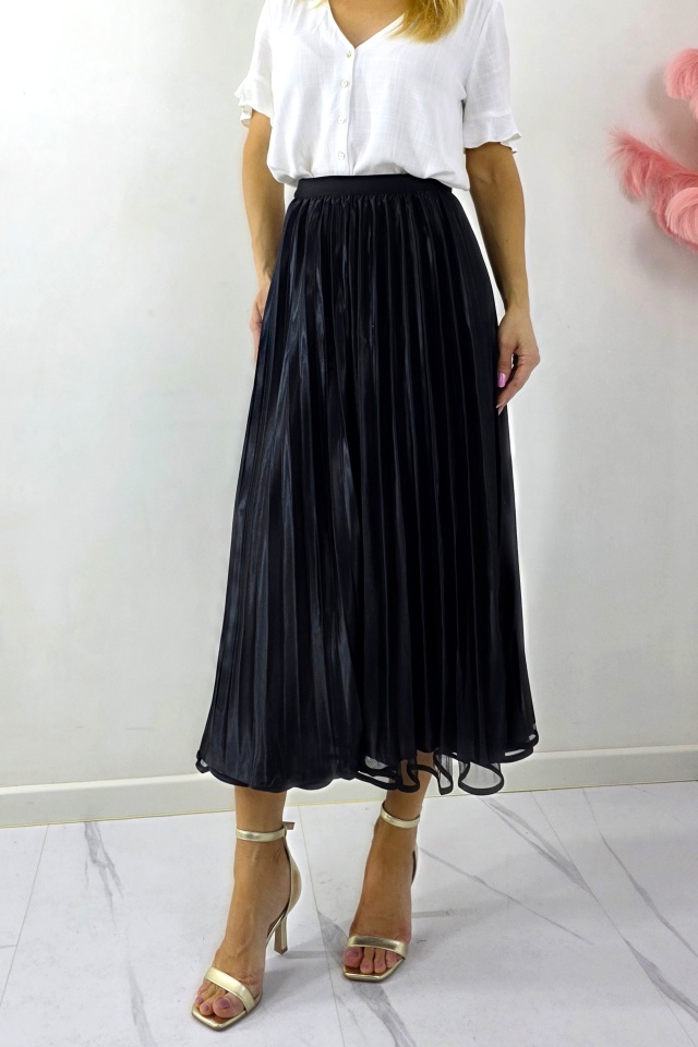 Fusta lunga cu doua fețe, LUNA, aspect plisat si tull, Negru, Marime S/M/L