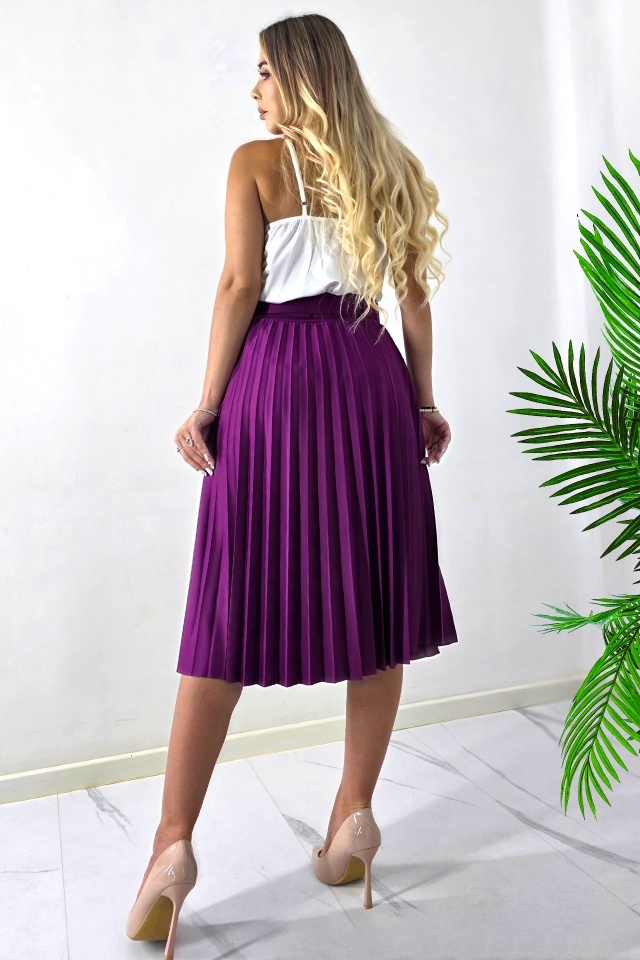 Fusta plisata Carmen si curea de aceeasi culoare inclusa, MOV, Marime S/M