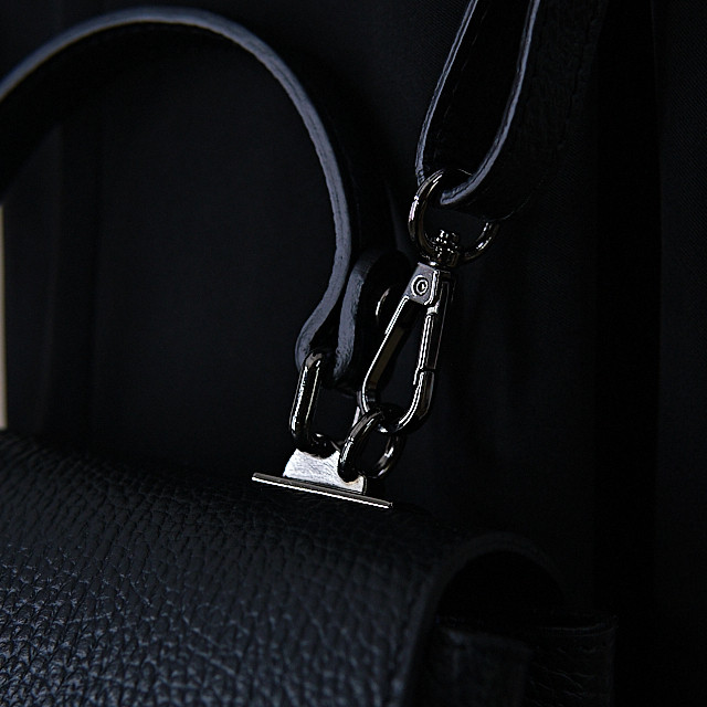 Geanta eleganta, GlamourGrip, din piele naturala, de tip business si curea detasabila, Negru