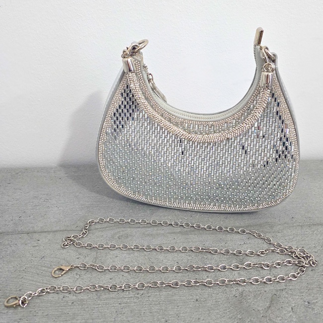 Geanta mini FIZ HOBO, pentru evenimente, cu toarta detasabila, Argintiu - 3 | YEO