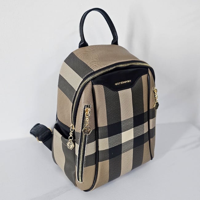 Geanta tip rucsac Silver&Polo, cu compartimente multiple, Bej/Negru - 3 | YEO