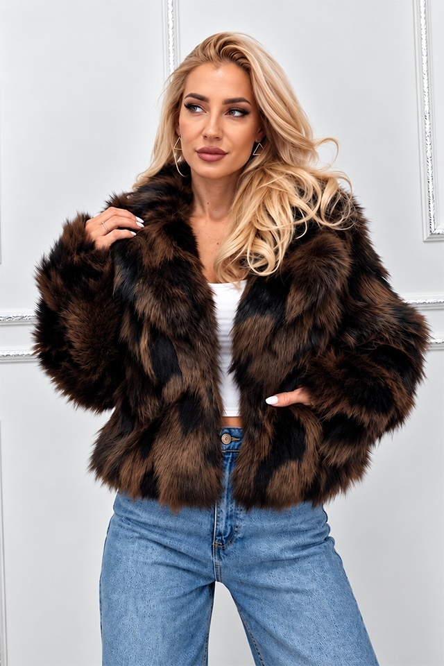 Haina animal print Ysolde din blana ecologica, cu interior satinat, MARO, Marime S/M — imaginea 3