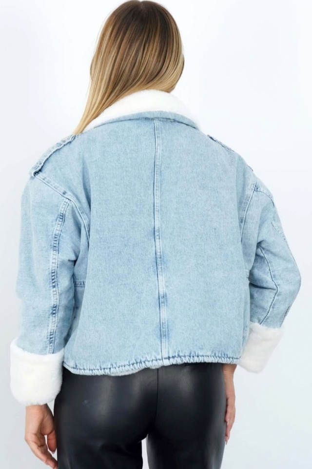 Jacheta imblanita de blugi Renelle, cu buzunare oversize, Albastru deschis - 1 | YEO