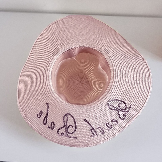 Palarie de plaja, pentru femei, imprimata Beach Babe, cu boruri mari, ROZE - 1 | YEO